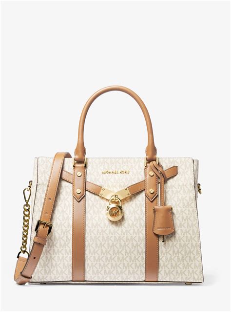 michael michael kors nouveau hamilton large logo and leather satchel|Michael Kors studded satchels.